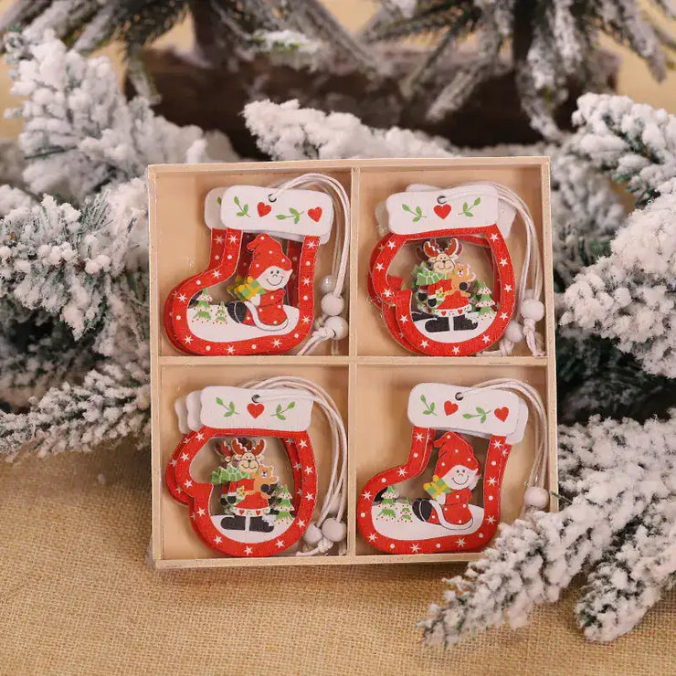 Creative Colorful Wooden Christmas Tree Ornaments Set