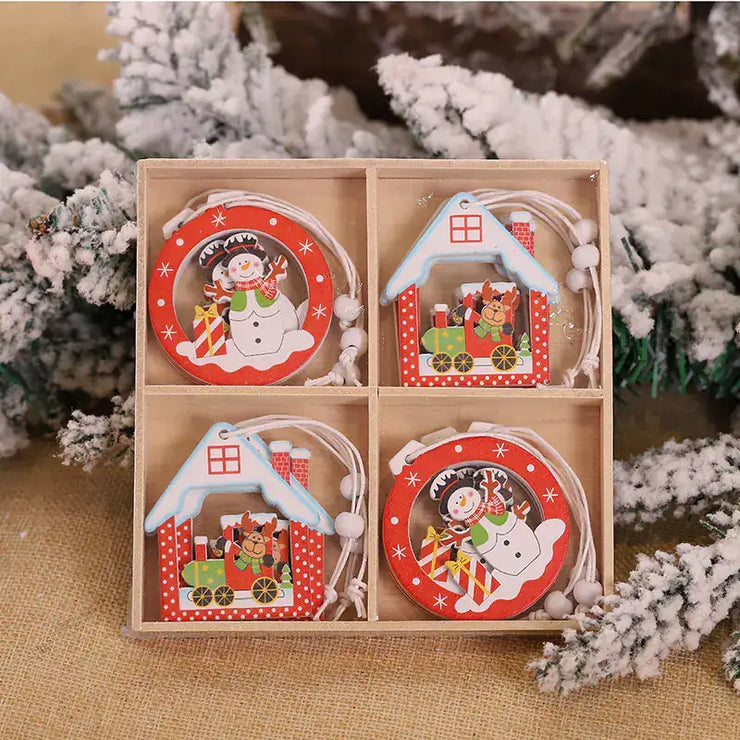 Creative Colorful Wooden Christmas Tree Ornaments Set