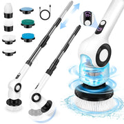 TidyneSS Electric Spin Scrubber Electric Scrubber with 7 Brush Heads & Extension Handle Cordless Shower Cleaner IPX7 Bathroom Power Scrubber Cleaning Brush for Floor Tile Tub Kitchen- White